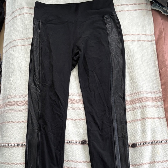 Athleta Black Leggings with Faux Leather Accents - Picture 1 of 3